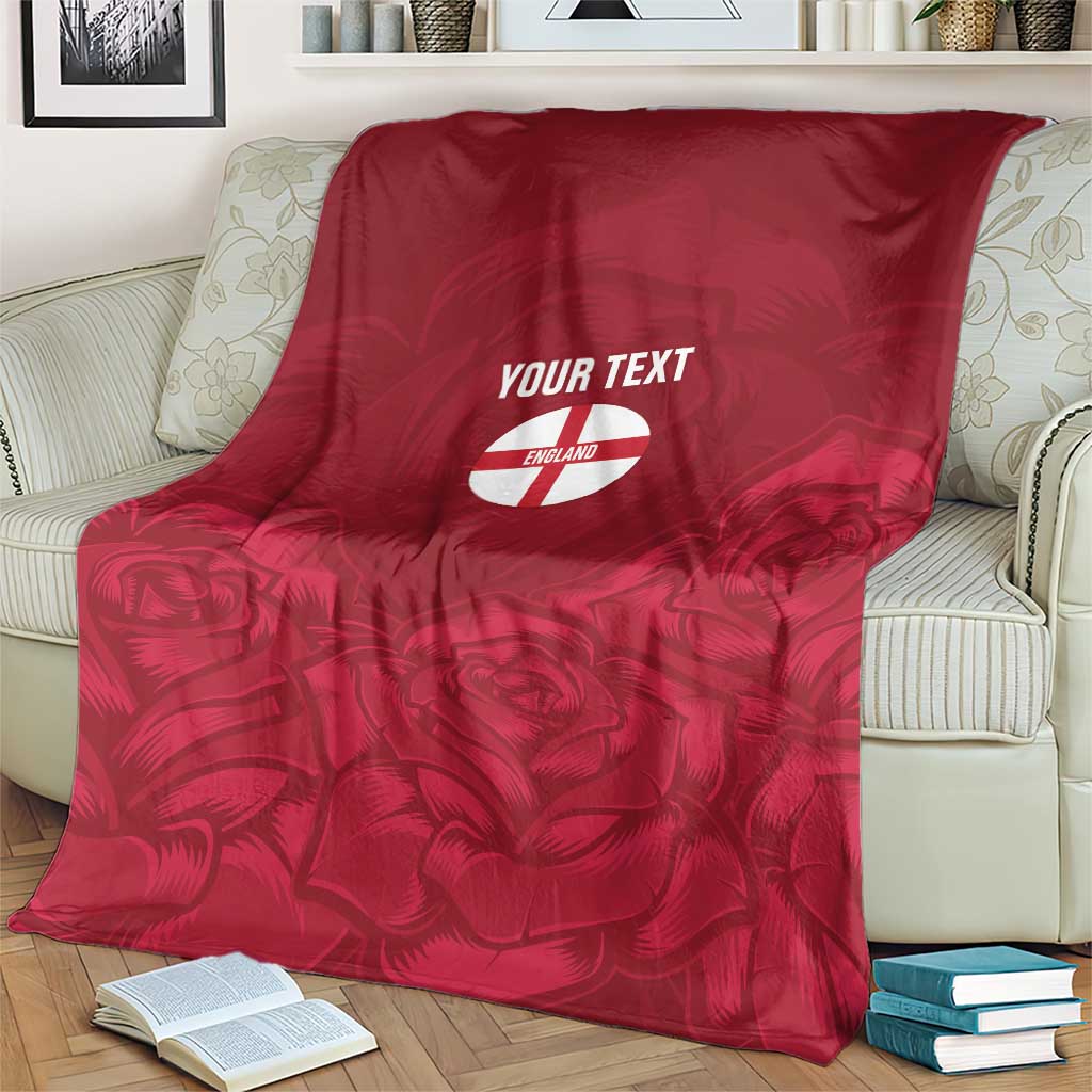 Red England rugby blanket on striped couch cushions, 'YOUR TEXT' rose print