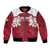 Red and white zip-front bomber jacket with England crest and rose graphics