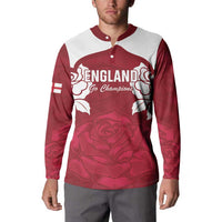 Red/white England rugby button sweatshirt with ENGLAND Go Champions logo and rose pattern