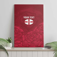 Red framed canvas wall art, England crest with rose design, "YOUR TEXT" centered.