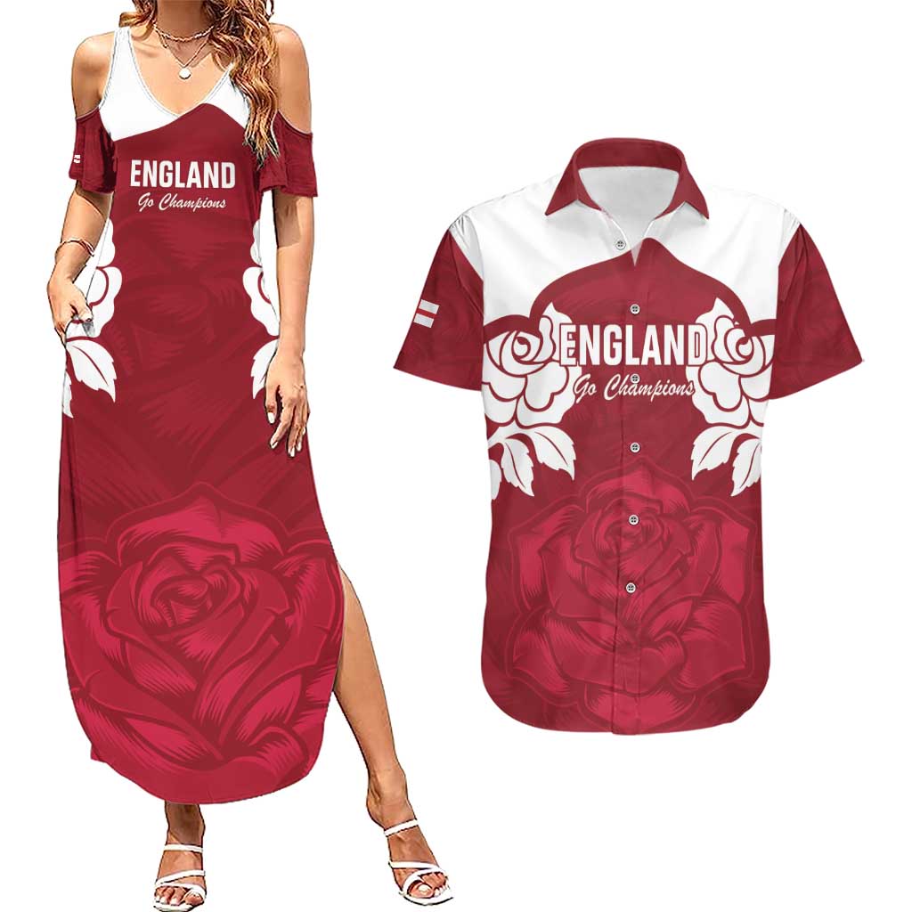 Custom England Rugby 2025 Couples Matching Summer Maxi Dress and Hawaiian Shirt Go Champions Red Rose