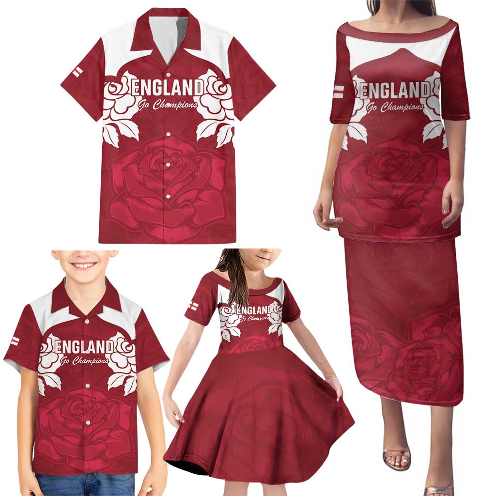 Custom England Rugby 2025 Family Matching Puletasi and Hawaiian Shirt Go Champions Red Rose