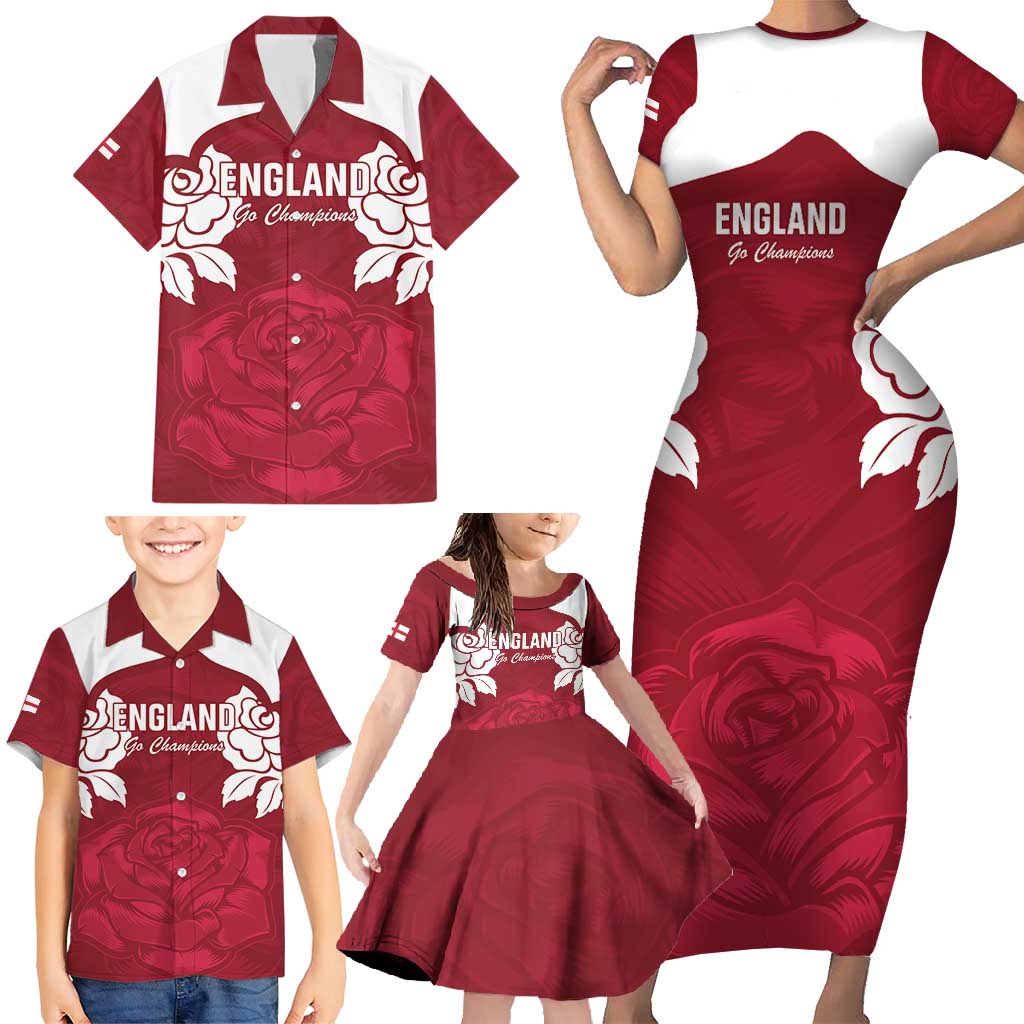 Custom England Rugby 2025 Family Matching Short Sleeve Bodycon Dress and Hawaiian Shirt Go Champions Red Rose - Wonder Print Shop