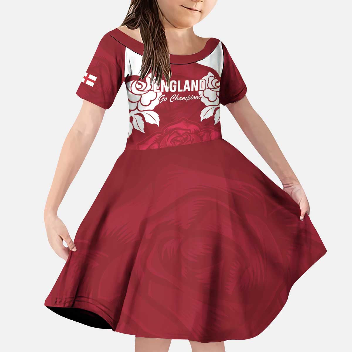 Custom England Rugby 2025 Kid Short Sleeve Dress Go Champions Red Rose - Wonder Print Shop