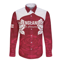 Red and white long-sleeve button rugby shirt with front graphic and rose emblem