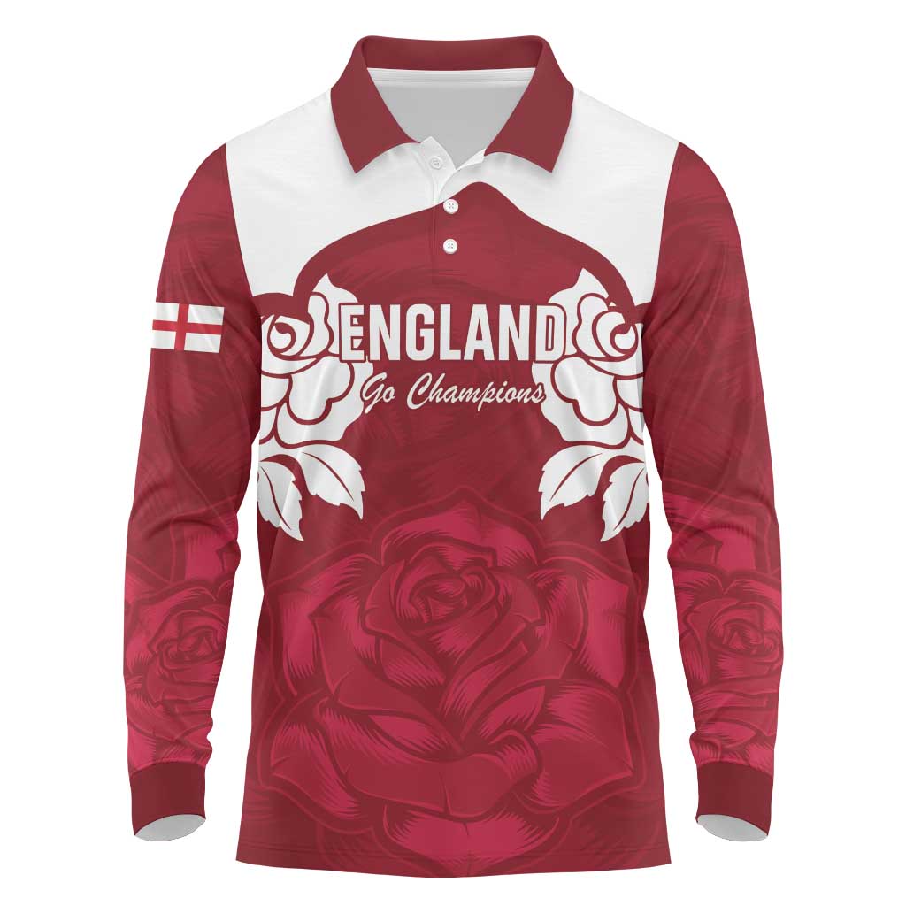 Custom England Rugby 2025 Long Sleeve Polo Shirt Go Champions Red Rose - Wonder Print Shop