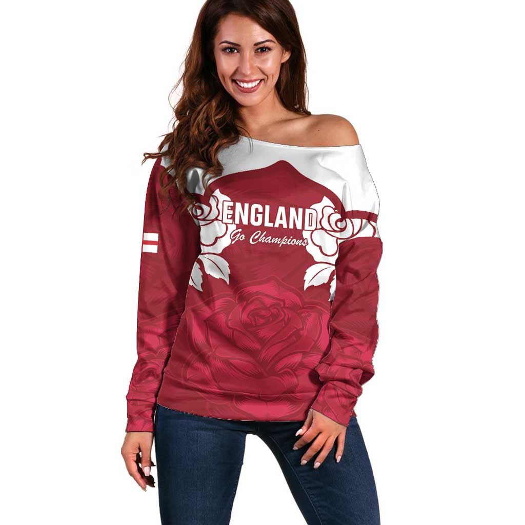 Custom England Rugby 2025 Off Shoulder Sweater Go Champions Red Rose