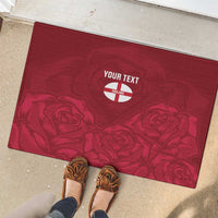 Red rubber doormat with rose print, England logo and custom text