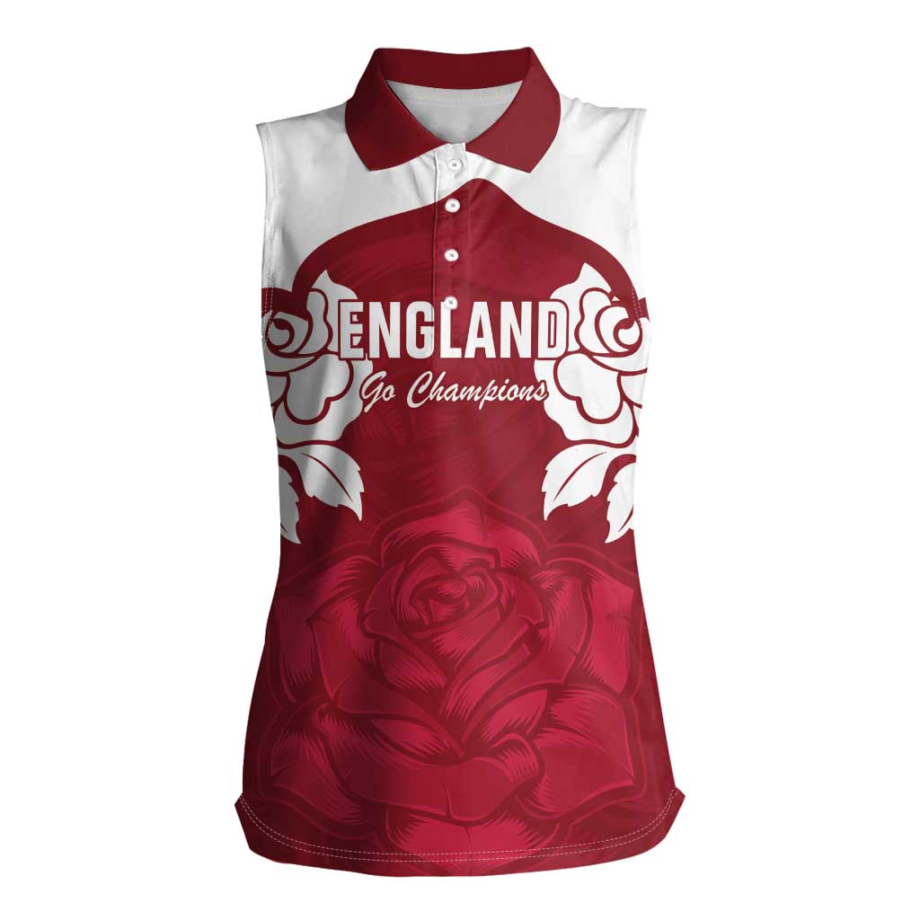 Custom England Rugby 2025 Women Sleeveless Polo Shirt Go Champions Red Rose