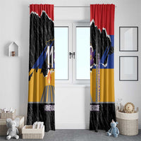 Remembrance theme window curtains featuring black textured map, torch icon, and “Armenian Genocide”