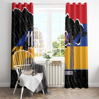 Armenian genocide remembrance window curtains with map artwork, fire icon, and hanging hooks