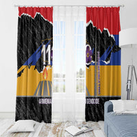 Window curtain set with Armenian memorial map design, “Never Forget” text, and grommet header