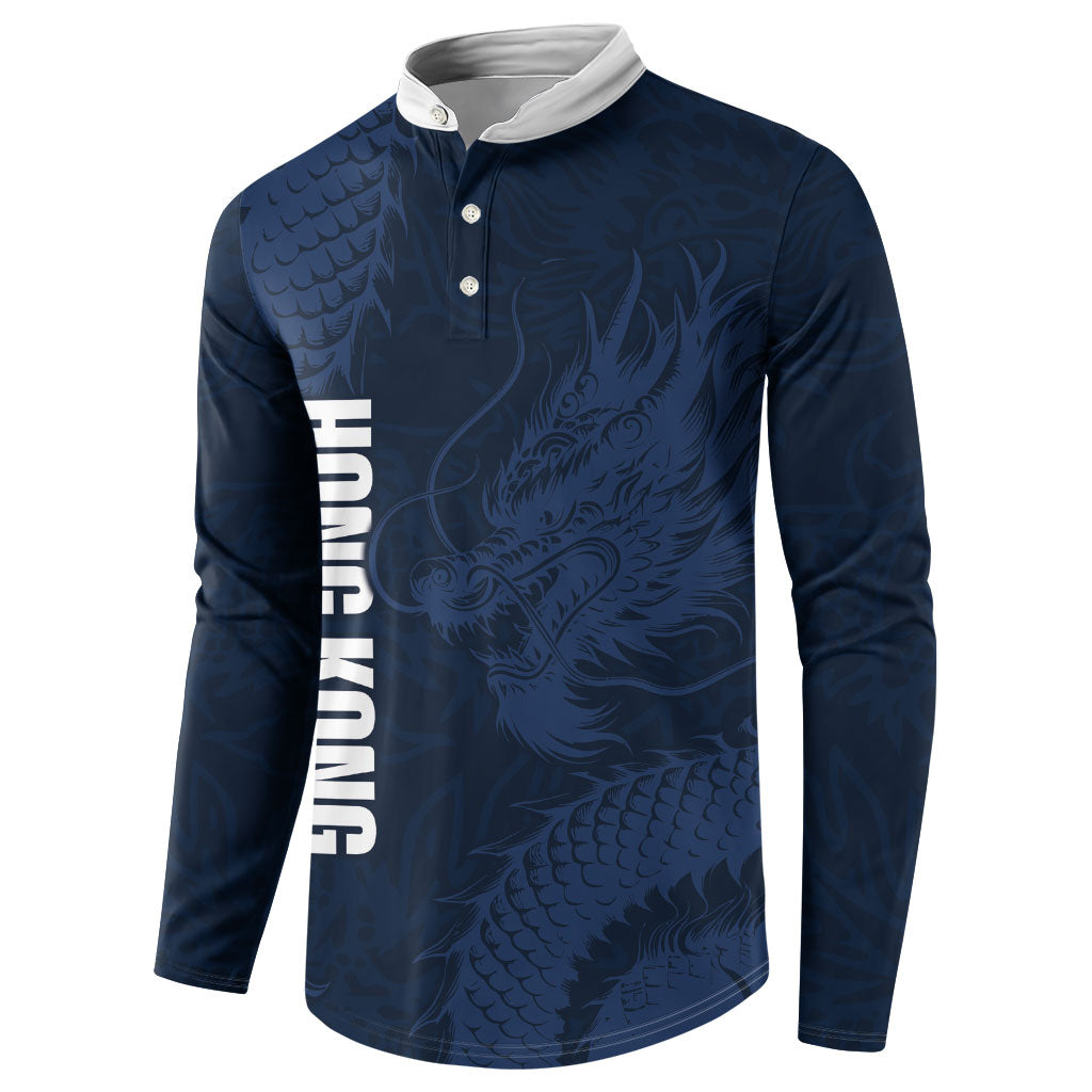Custom Hong Kong Rugby 2026 Button Sweatshirt Go Dragon Blue Version