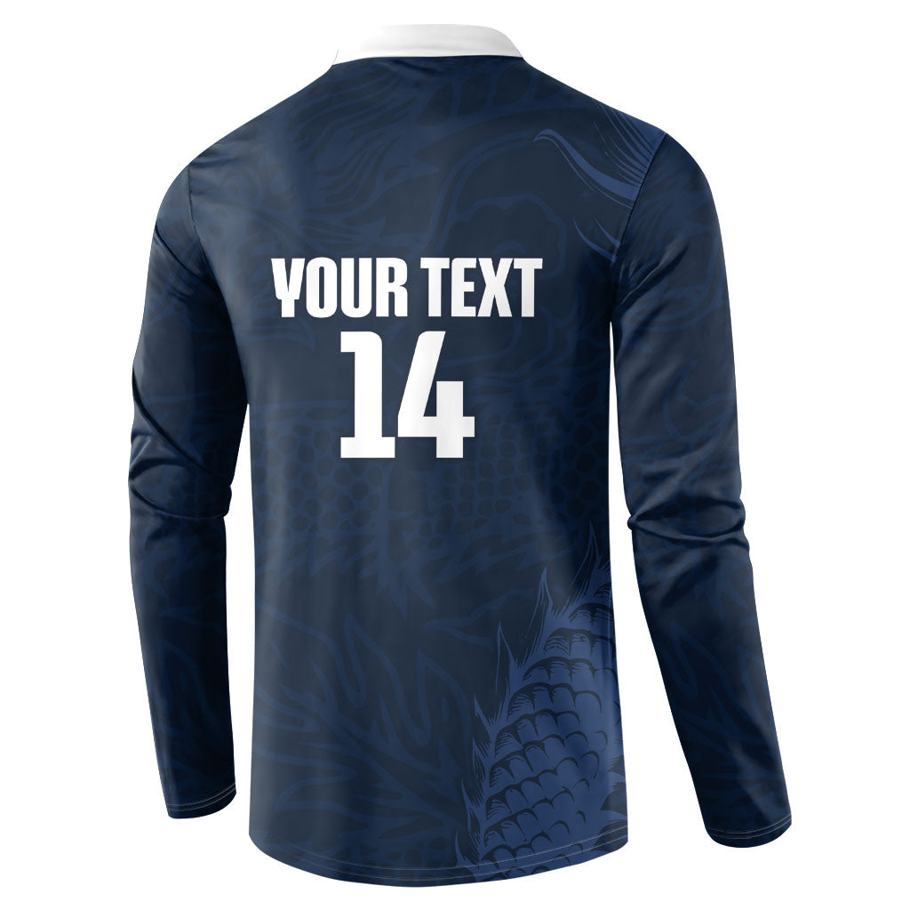 Custom Hong Kong Rugby 2026 Button Sweatshirt Go Dragon Blue Version