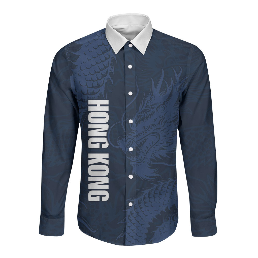 Custom Hong Kong Rugby 2026 Long Sleeve Button Shirt Go Dragon Blue Version
