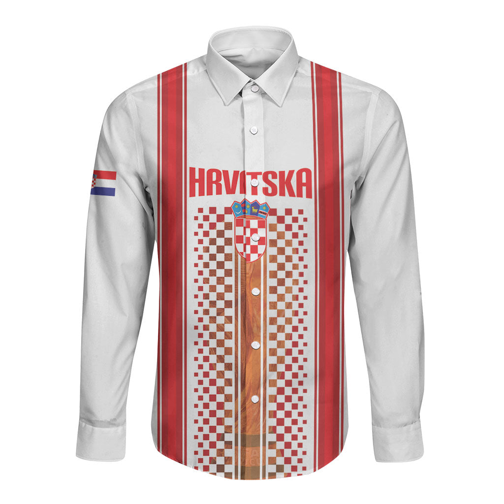 Custom Croatia Football 2026 Long Sleeve Button Shirt Hrvatska Checkerboard Trophy Style