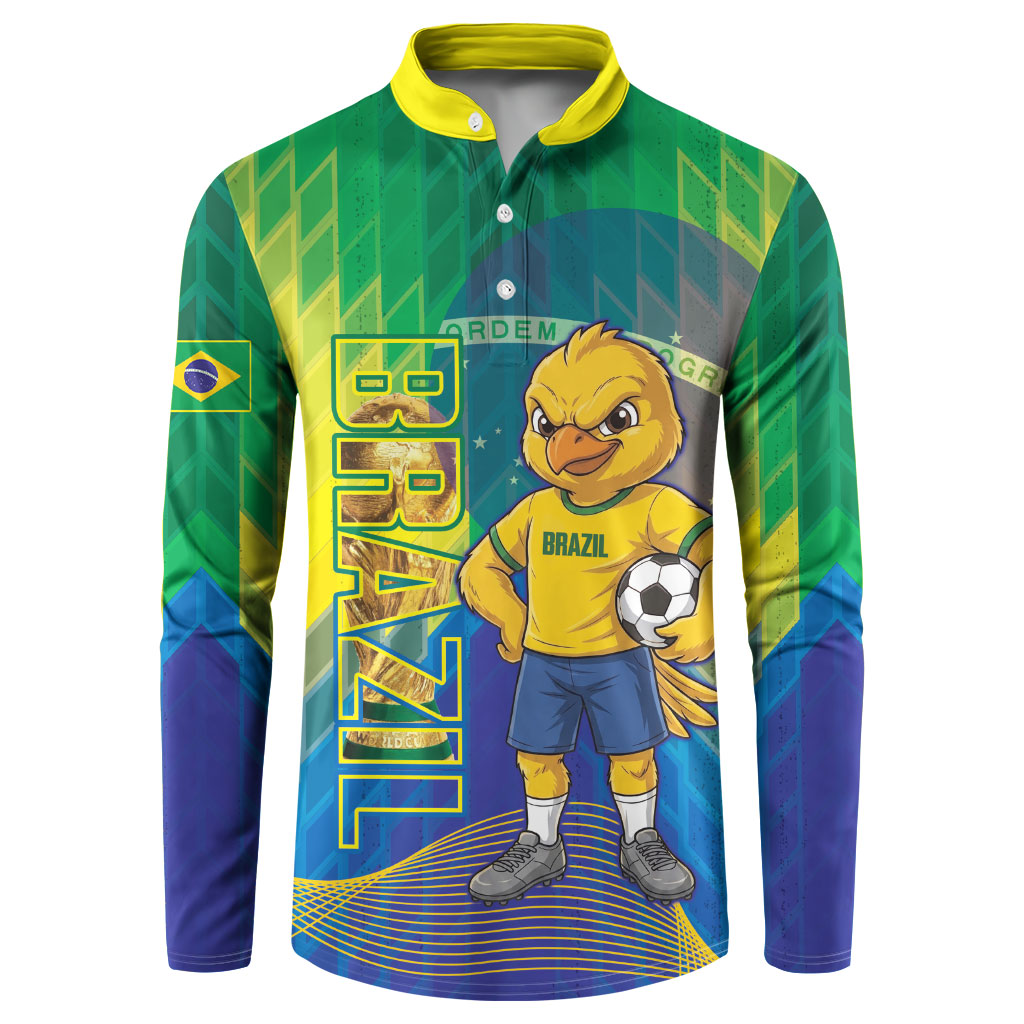 Custom Brazil Football 2026 Button Sweatshirt Canarinho Mascot Bate no Peito