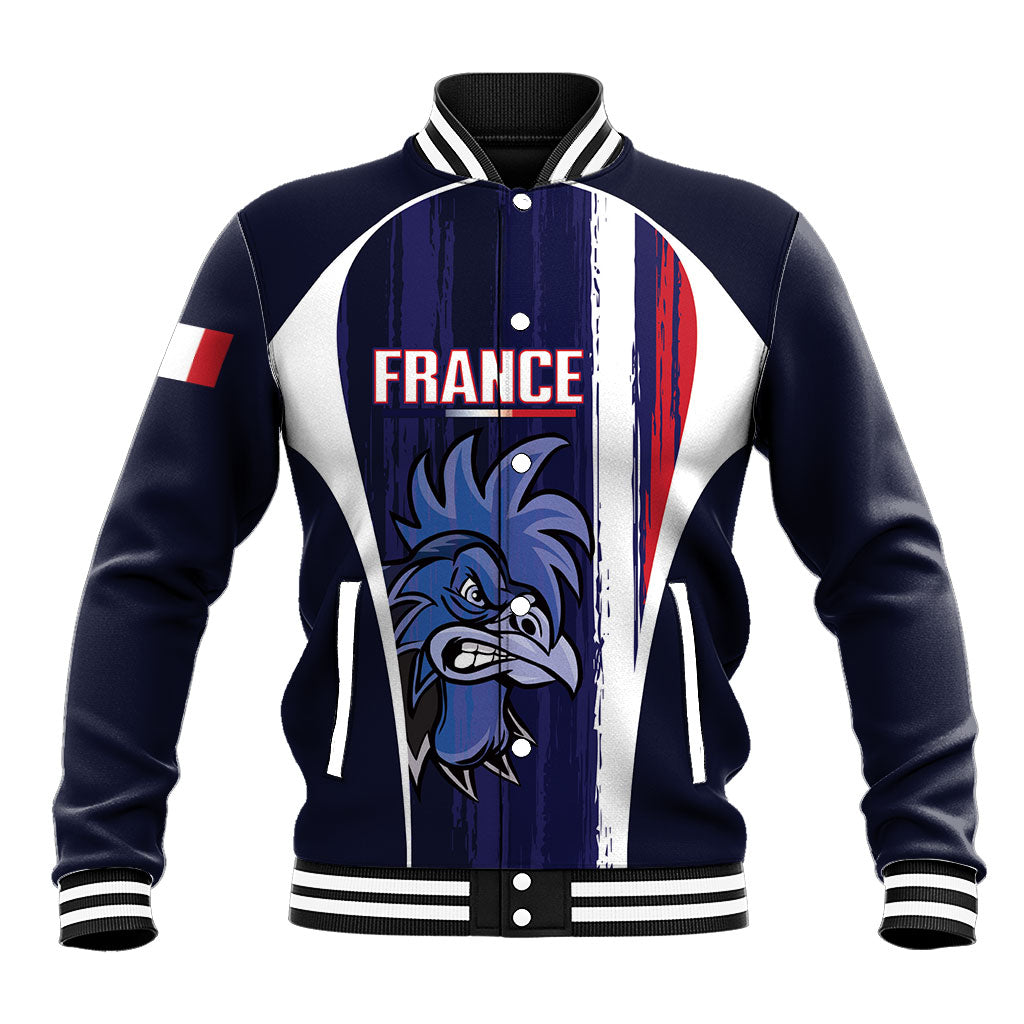 Custom France Football 2026 Baseball Jacket Allez Les Bleus Flag Brush Style