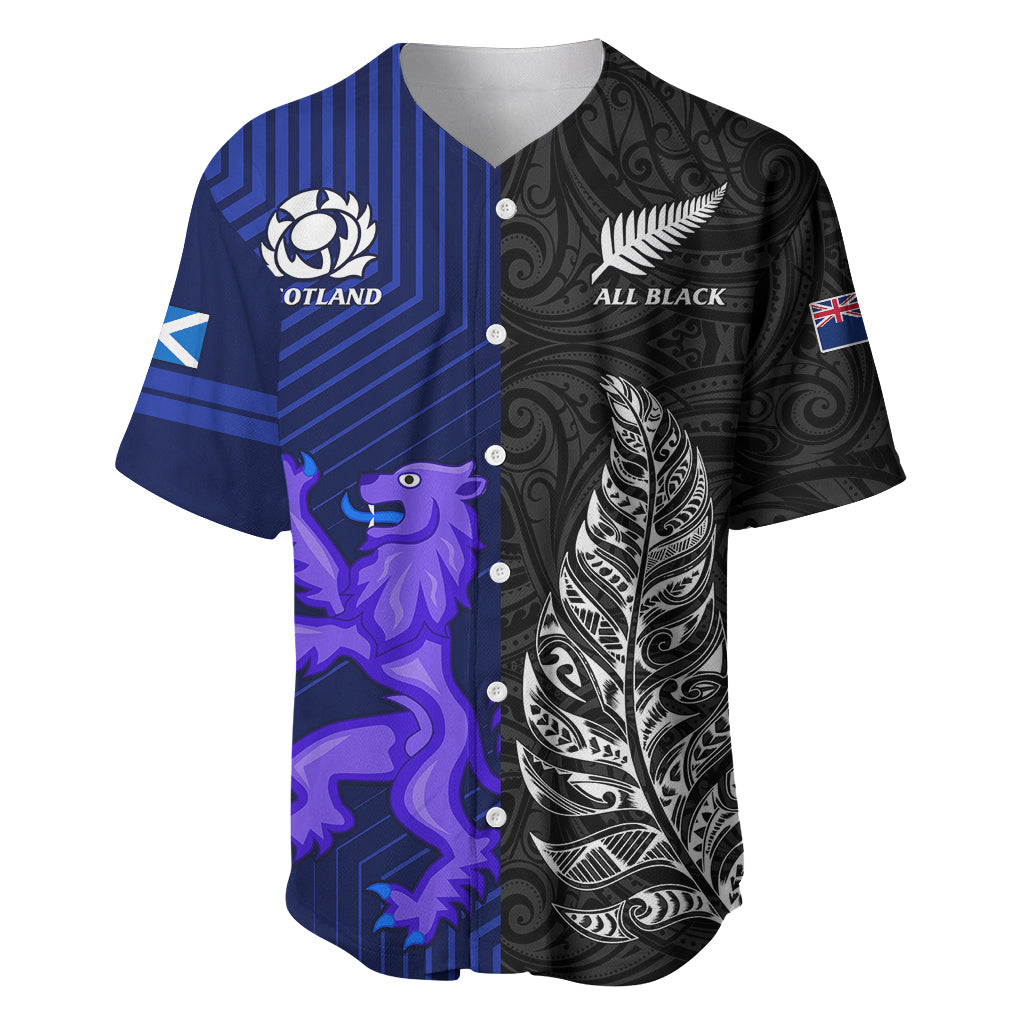 New Zealand and Scotland Rugby Baseball Jersey All Black Maori With Thistle Together - Wonder Print Shop