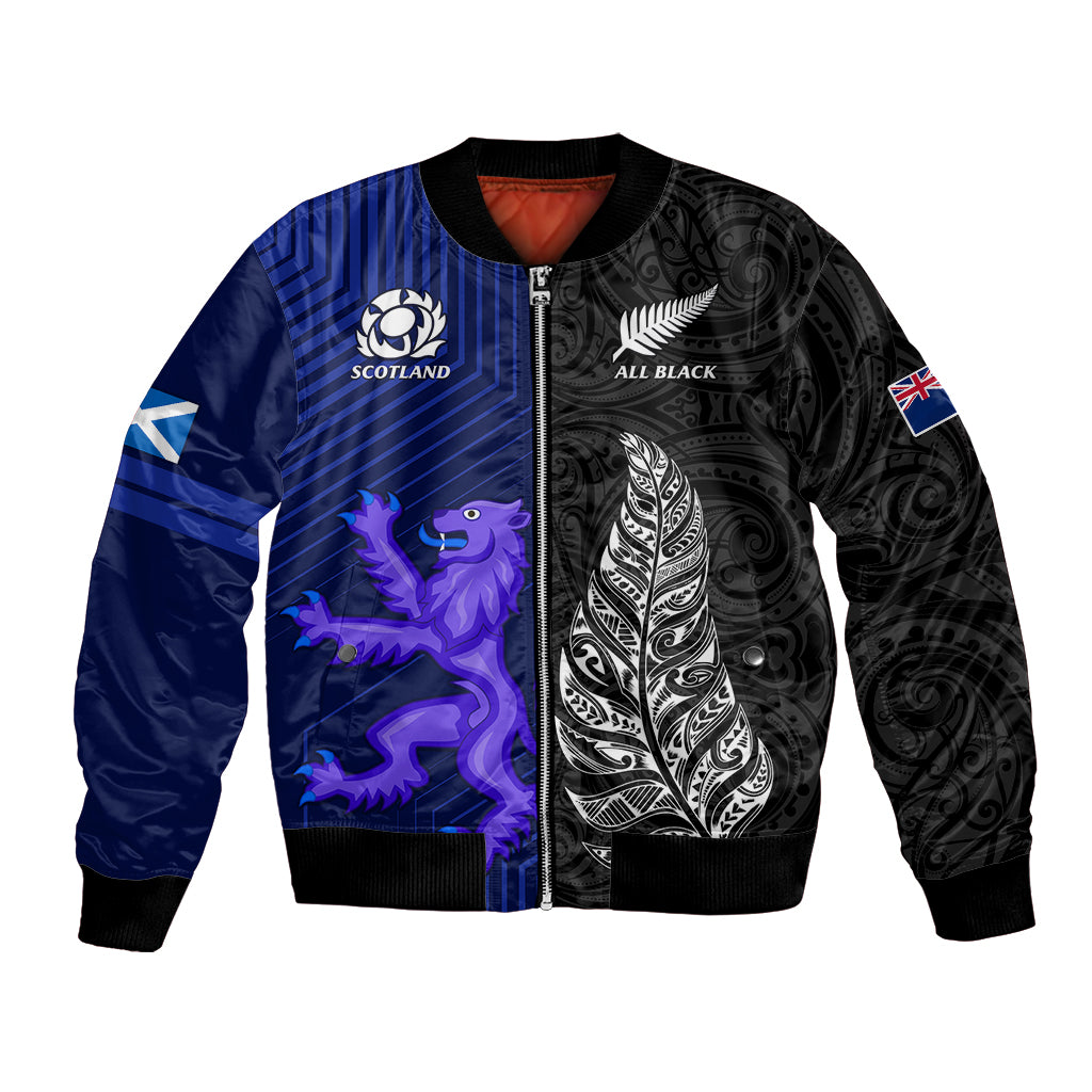 New Zealand and Scotland Rugby Bomber Jacket All Black Maori With Thistle Together - Wonder Print Shop