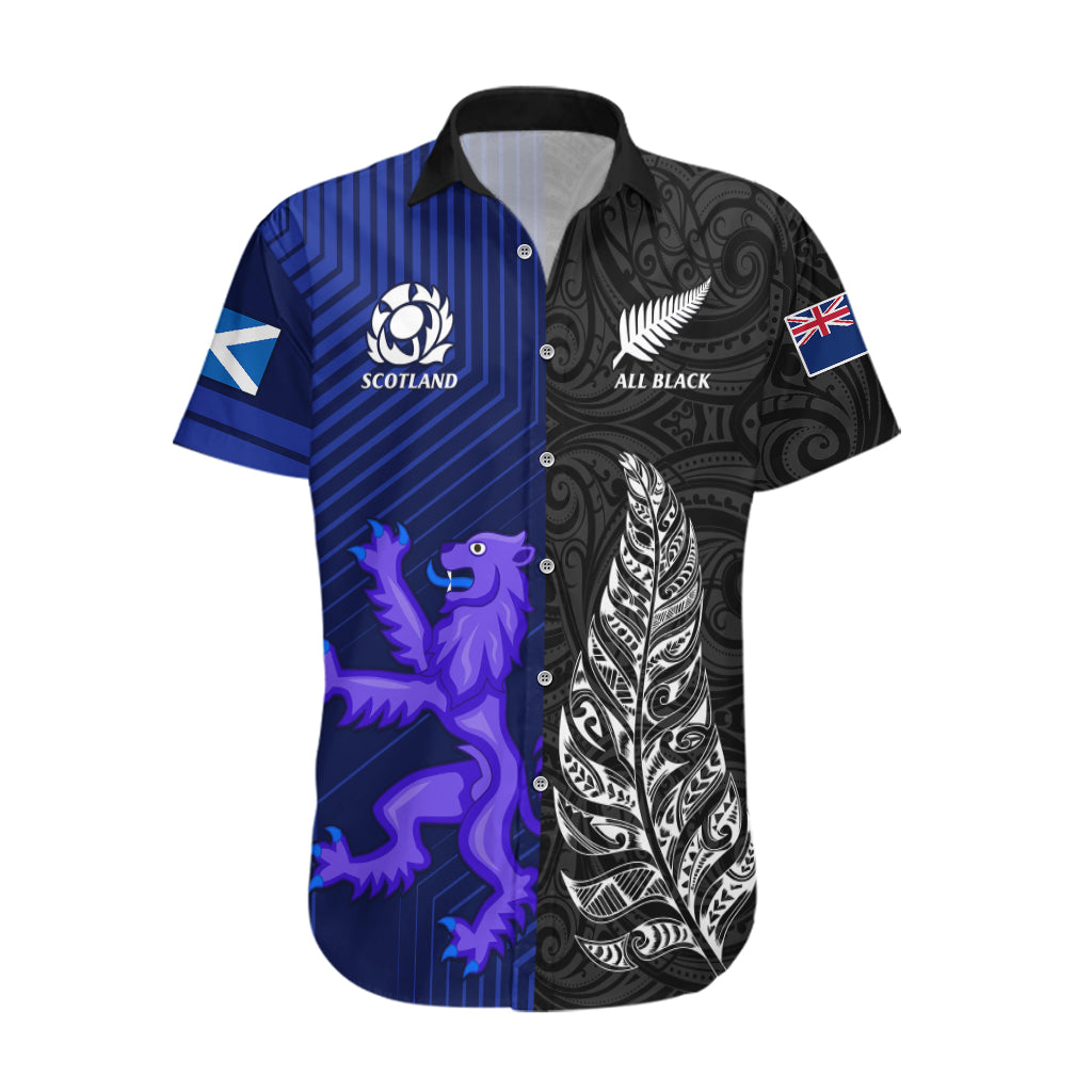 New Zealand and Scotland Rugby Hawaiian Shirt All Black Maori With Thistle Together - Wonder Print Shop