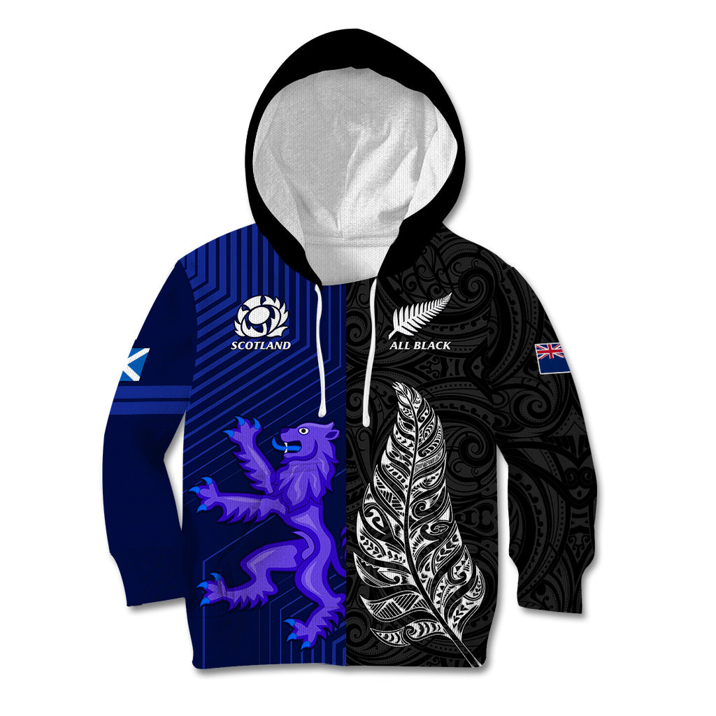 New Zealand and Scotland Rugby Kid Hoodie All Black Maori With Thistle Together - Wonder Print Shop