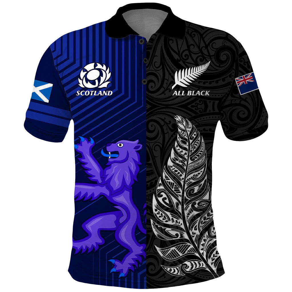 New Zealand and Scotland Rugby Polo Shirt All Black Maori With Thistle Together - Wonder Print Shop