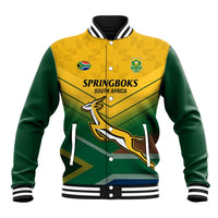 Green and yellow Springboks South Africa baseball jacket with striped collar and logo