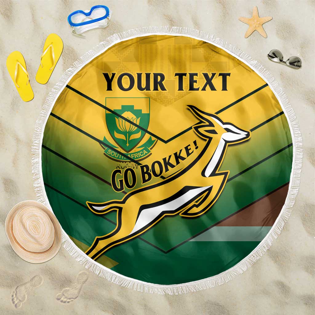 Custom South Africa Rugby Beach Blanket Springboks Go Champions African Pattern - Wonder Print Shop