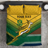 Green and yellow rugby-themed bedding set with Go Bokke emblem and matching pillows