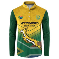 Green and yellow rugby button sweatshirt with emblem and bold kangaroo graphic