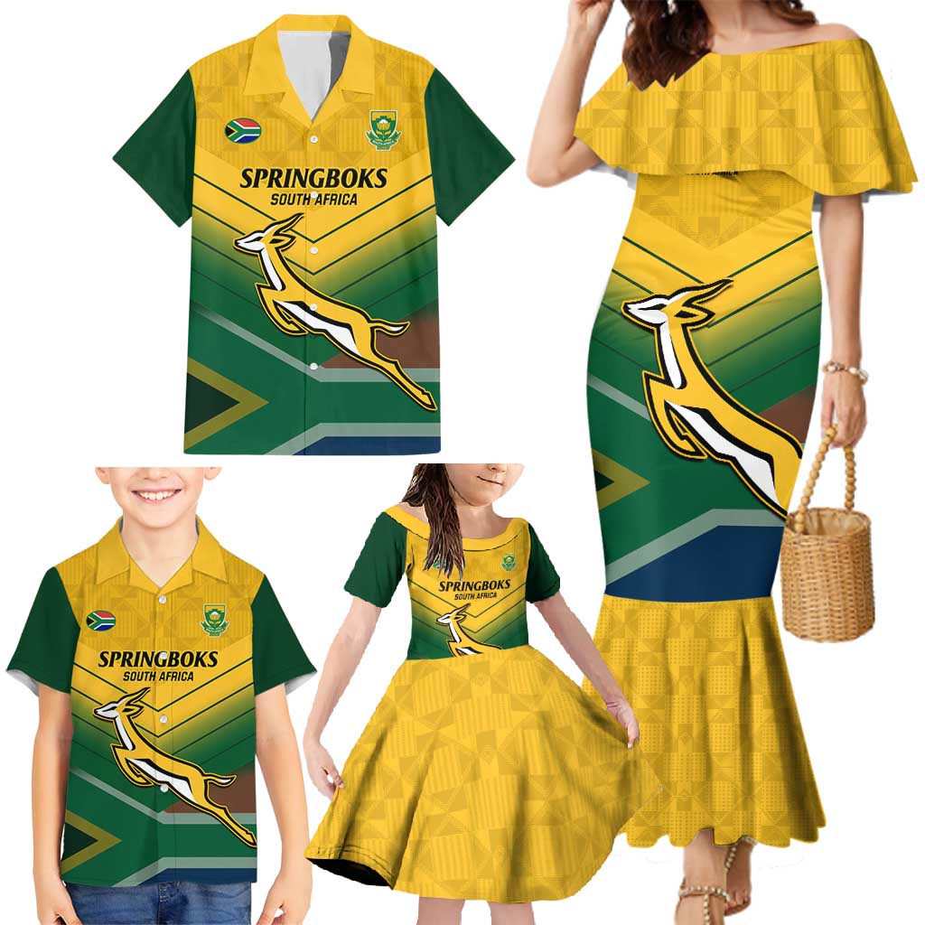 Custom South Africa Rugby Family Matching Mermaid Dress and Hawaiian Shirt Springboks Go Champions African Pattern - Wonder Print Shop