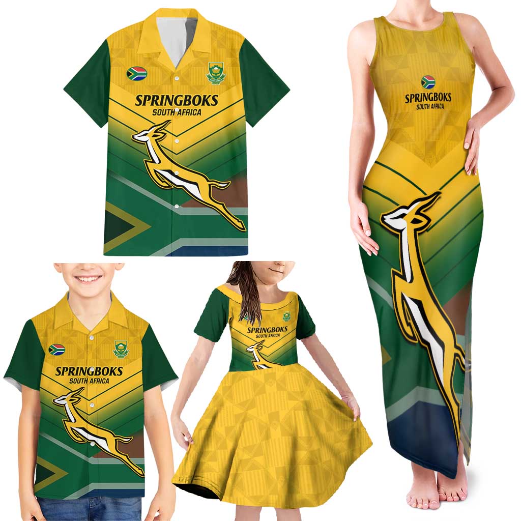 Custom South Africa Rugby Family Matching Tank Maxi Dress and Hawaiian Shirt Springboks Go Champions African Pattern - Wonder Print Shop