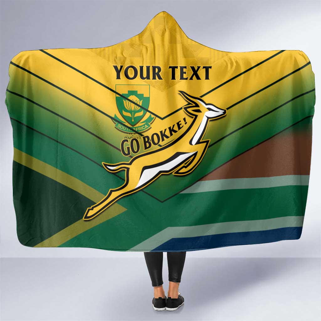 Custom South Africa Rugby Hooded Blanket Springboks Go Champions African Pattern