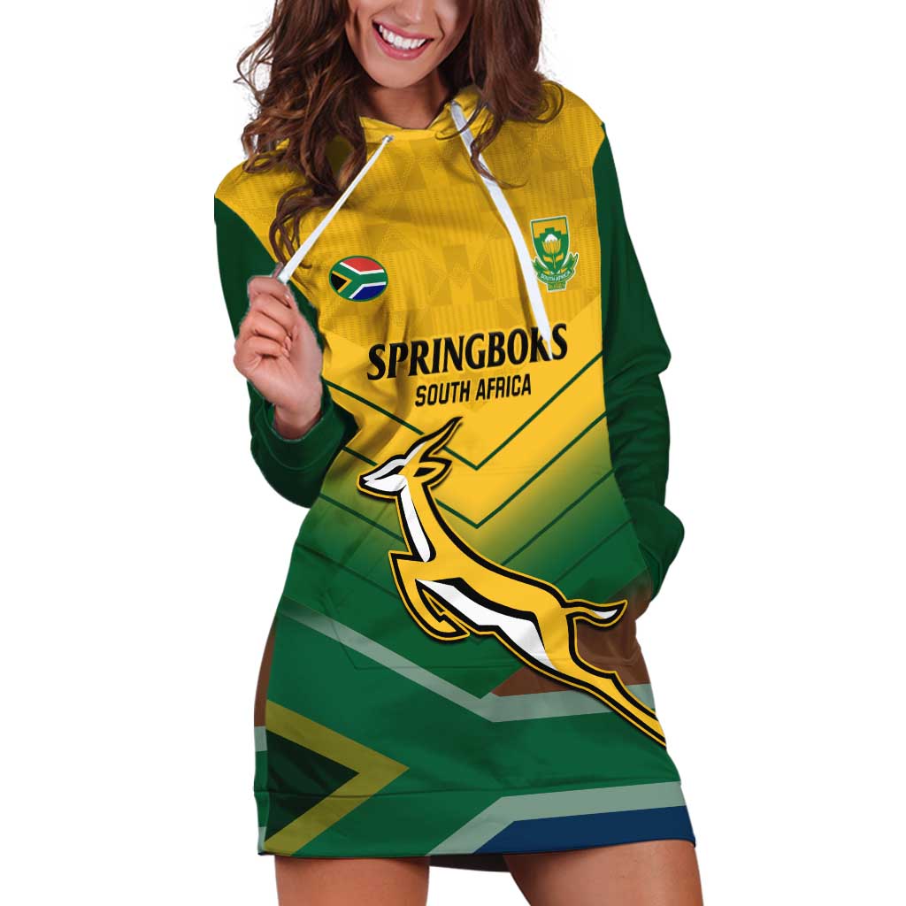 Custom South Africa Rugby Hoodie Dress Springboks Go Champions African Pattern - Wonder Print Shop