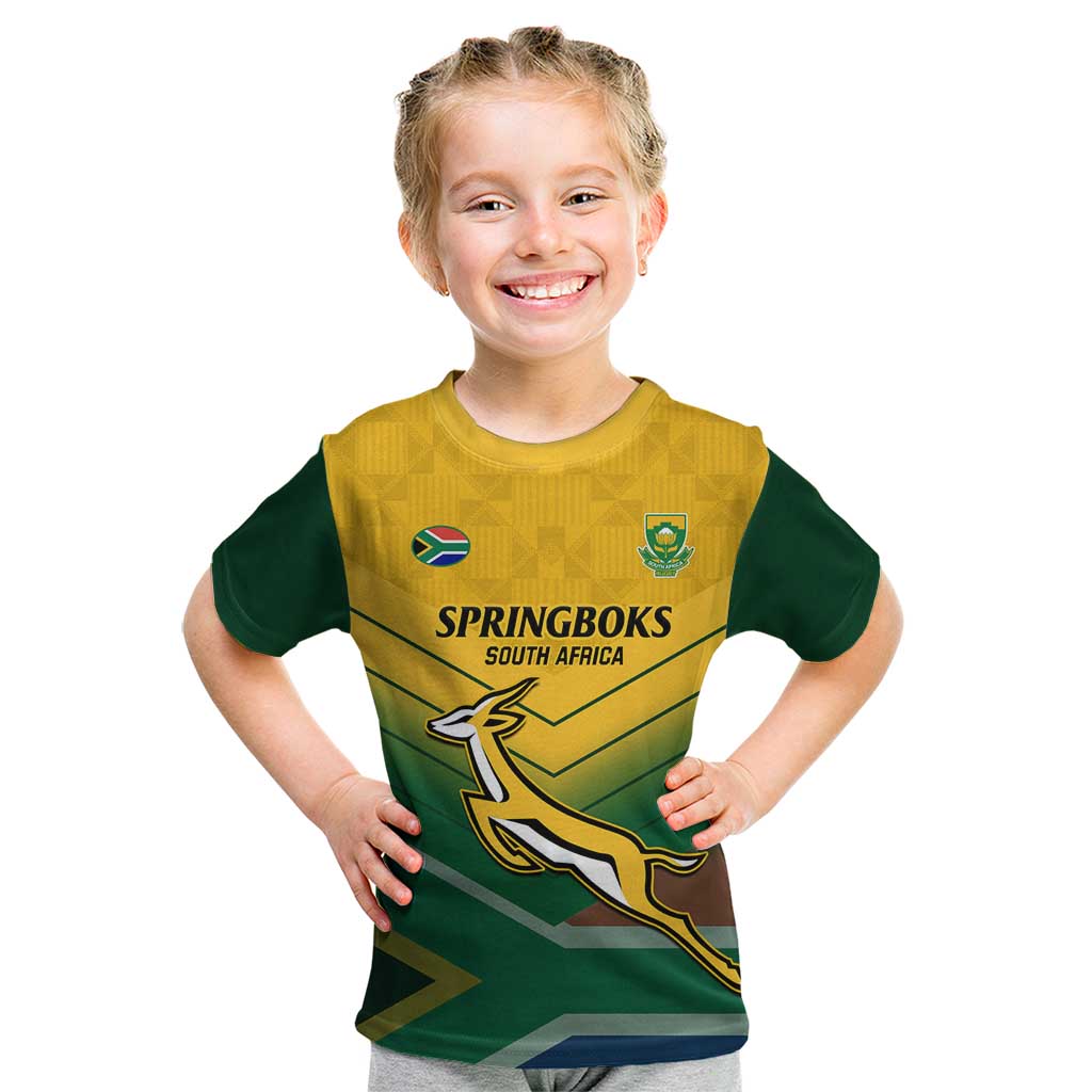 Custom South Africa Rugby Kid T Shirt Springboks Go Champions African Pattern - Wonder Print Shop