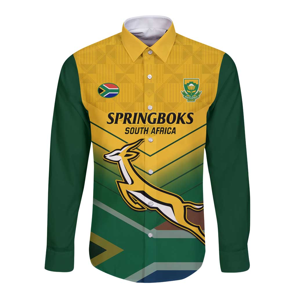 Custom South Africa Rugby Long Sleeve Button Shirt Springboks Go Champions African Pattern - Wonder Print Shop