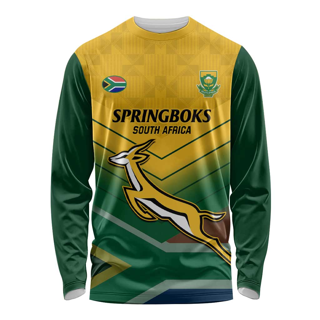 Custom South Africa Rugby Long Sleeve Shirt Springboks Go Champions African Pattern - Wonder Print Shop