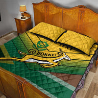 Rugby quilt bed set with green and yellow striped design and Go Bokke emblem