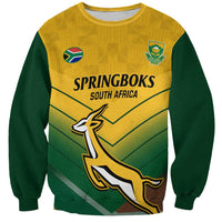 Rugby sweatshirt, green sleeves with yellow chest graphic: Springboks South Africa crest