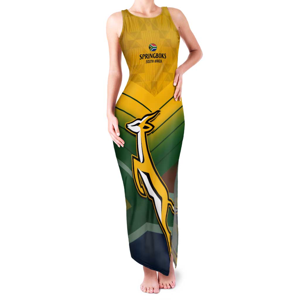 Custom South Africa Rugby Tank Maxi Dress Springboks Go Champions African Pattern