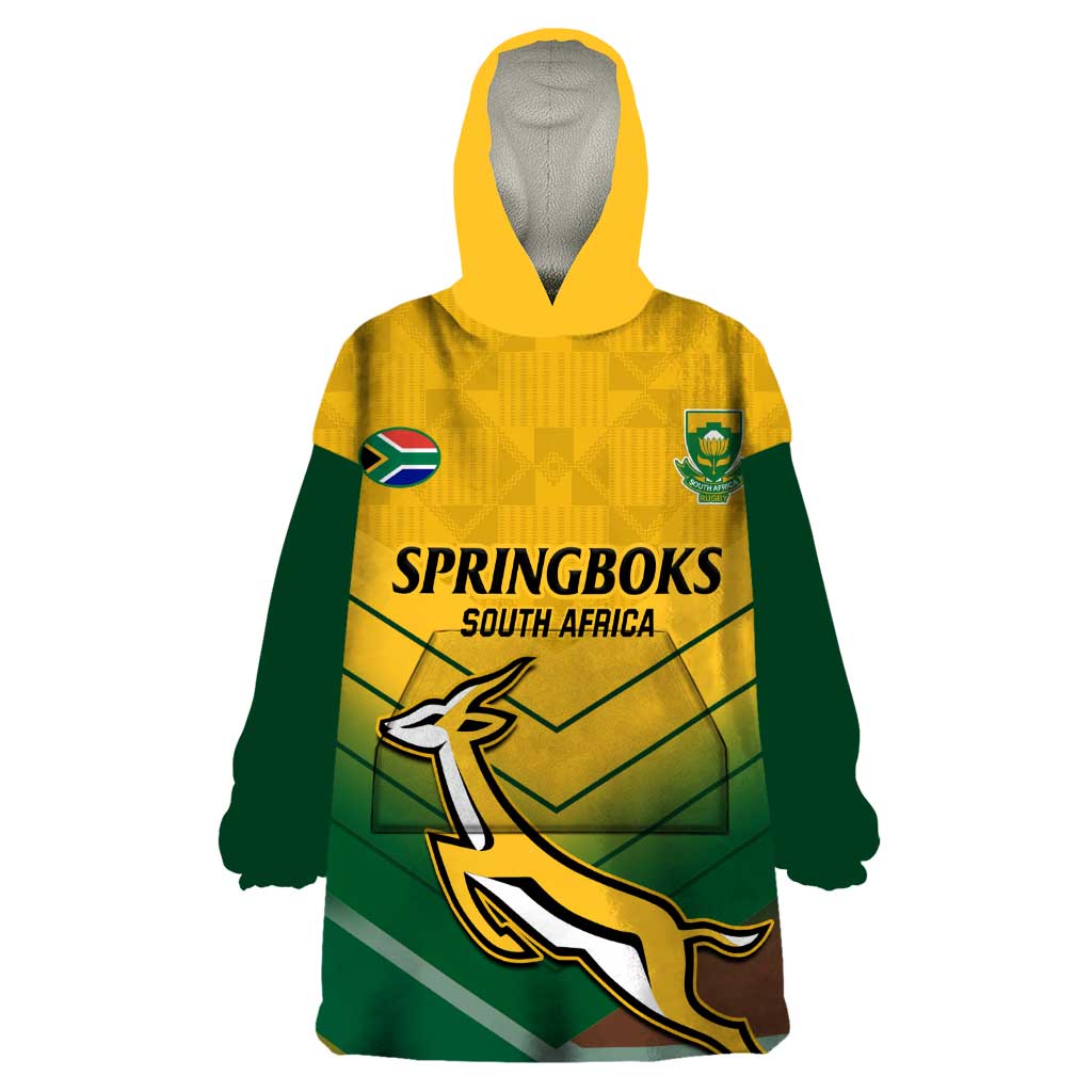 Custom South Africa Rugby Wearable Blanket Hoodie Springboks Go Champions African Pattern