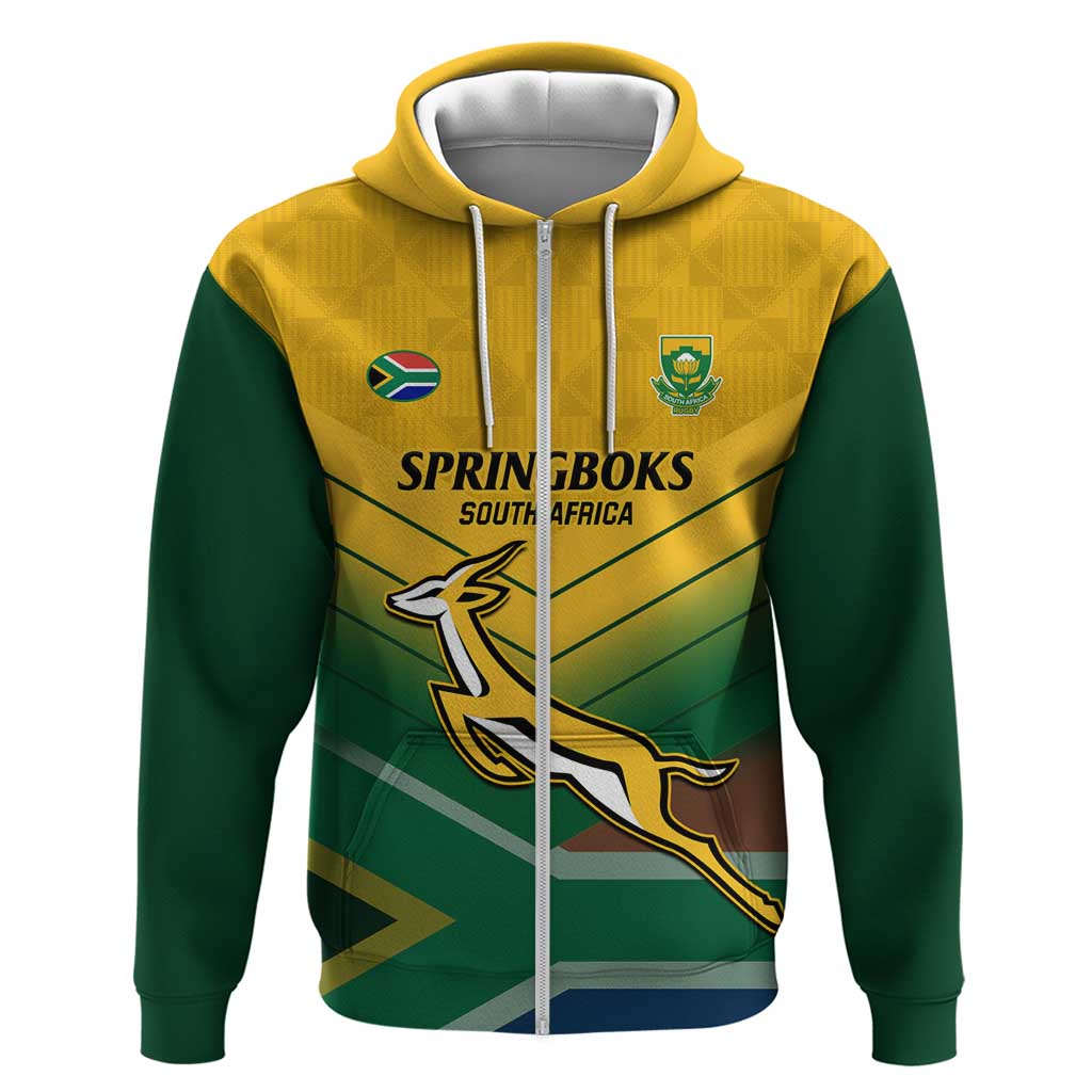 Custom South Africa Rugby Zip Hoodie Springboks Go Champions African Pattern