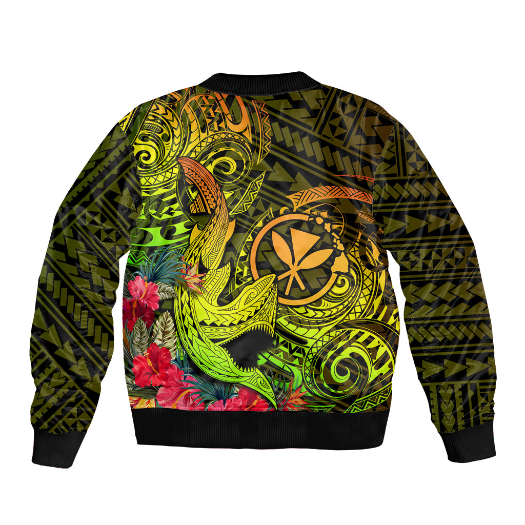 Unisex bomber jacket with black-and-neon green tribal pattern, ribbed hem and bold artwork