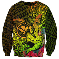 Unisex crewneck sweatshirt with neon tribal shark and floral graphic