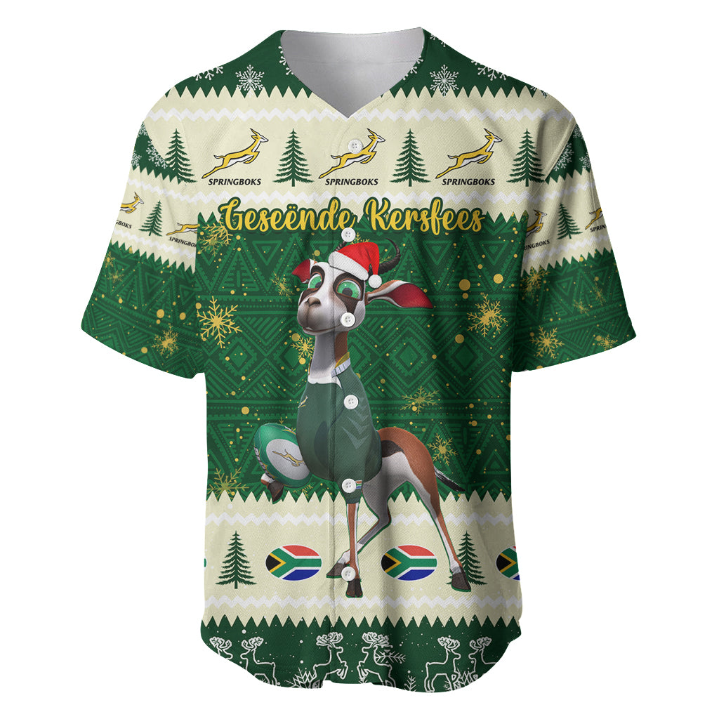 Custom South Africa Rugby Christmas Baseball Jersey Geseende Kersfees Springboks African Pattern - Wonder Print Shop