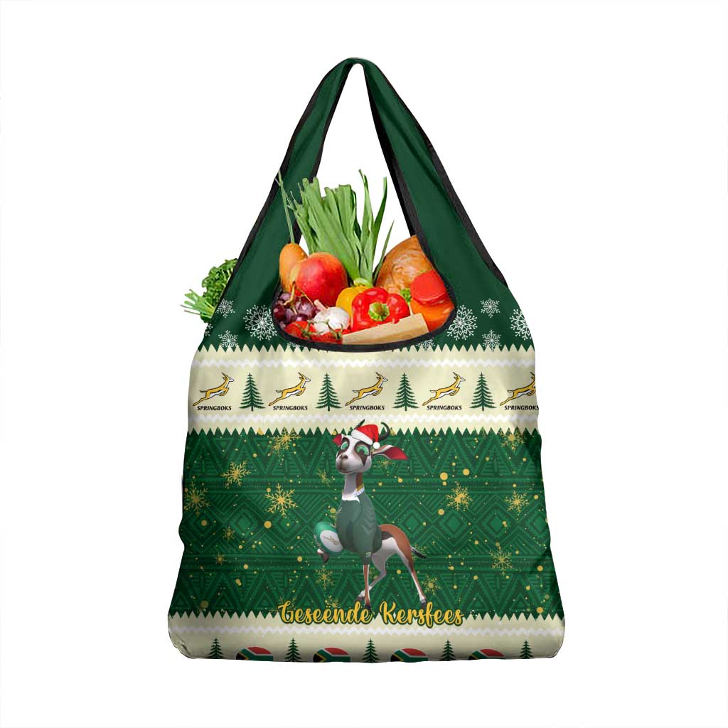 South Africa Rugby Christmas Grocery Bag Geseende Kersfees Springboks African Pattern