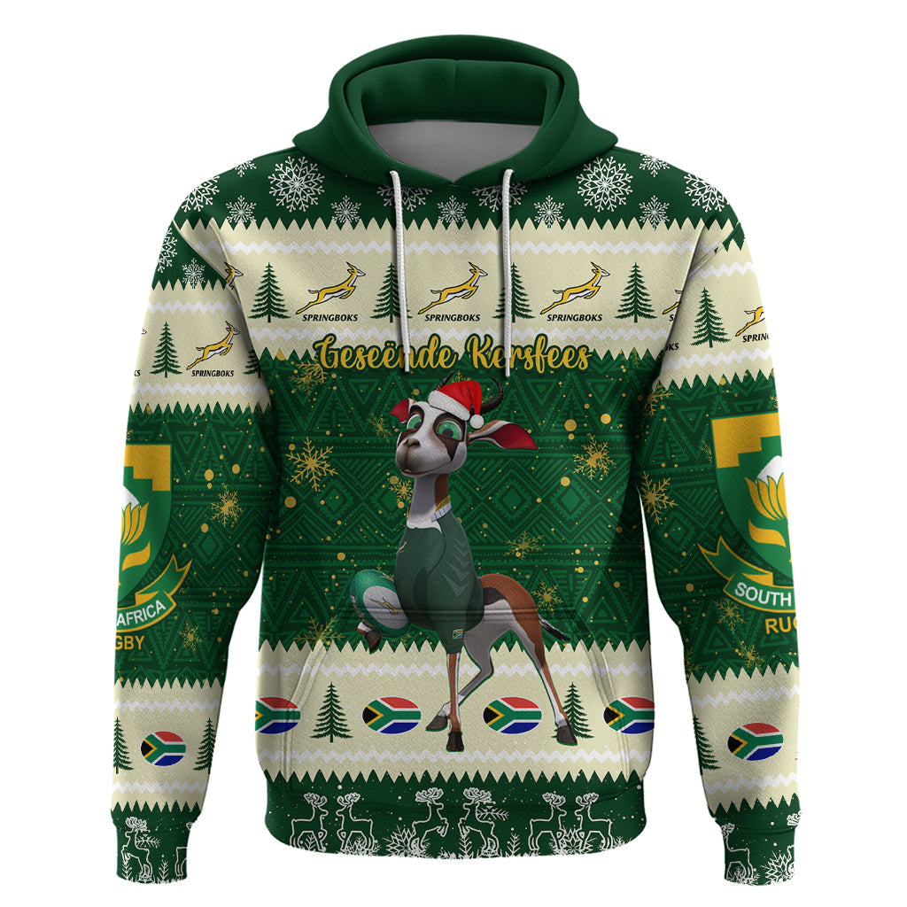 Custom South Africa Rugby Christmas Hoodie Geseende Kersfees Springboks African Pattern - Wonder Print Shop