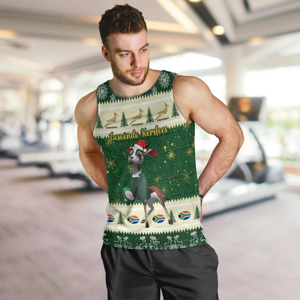 Custom South Africa Rugby Christmas Men Tank Top Geseende Kersfees Springboks African Pattern - Wonder Print Shop