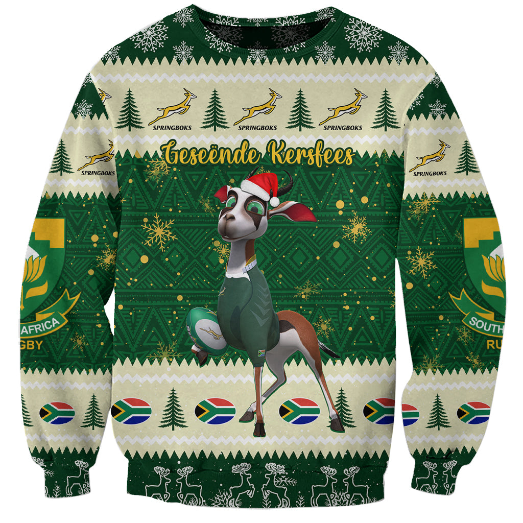 Custom South Africa Rugby Christmas Sweatshirt Geseende Kersfees Springboks African Pattern - Wonder Print Shop